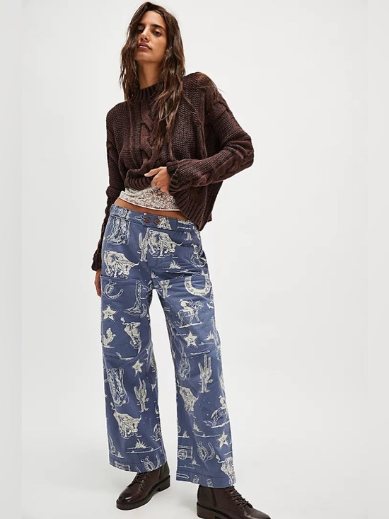 Free People Pants - FREE PEOPLE SEASIDE PULL-ON PANTS - INDIGO COMBO/RODEO TIME, size XS